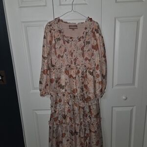 JessaKae Blush and Chocolate Floral Midi Dress